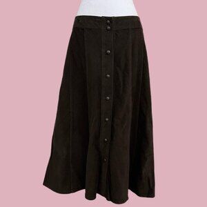dark brown corduroy dark academia whimsygoth grunge button front midi skirt